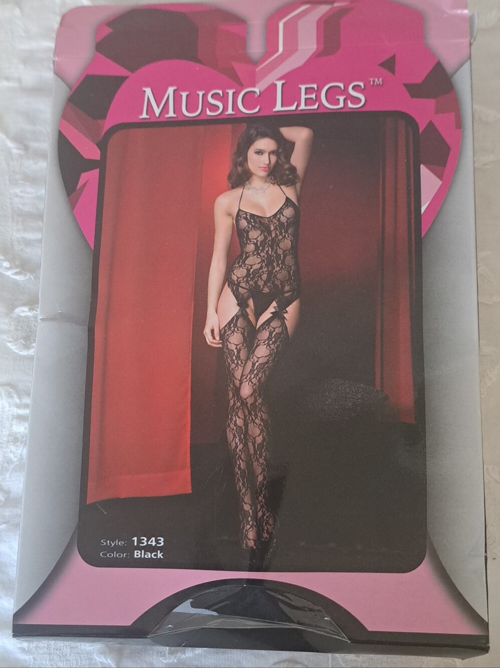 Music Legs Black Stretch Lace Suspender Bodystocking Bow Accents Glam Pinup OSFM